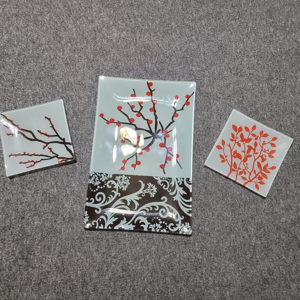 NEW Appatizer Serving/Dipping Set~Moriko~Cherry Blossoms~3 Pc~Sushi Set~Bread